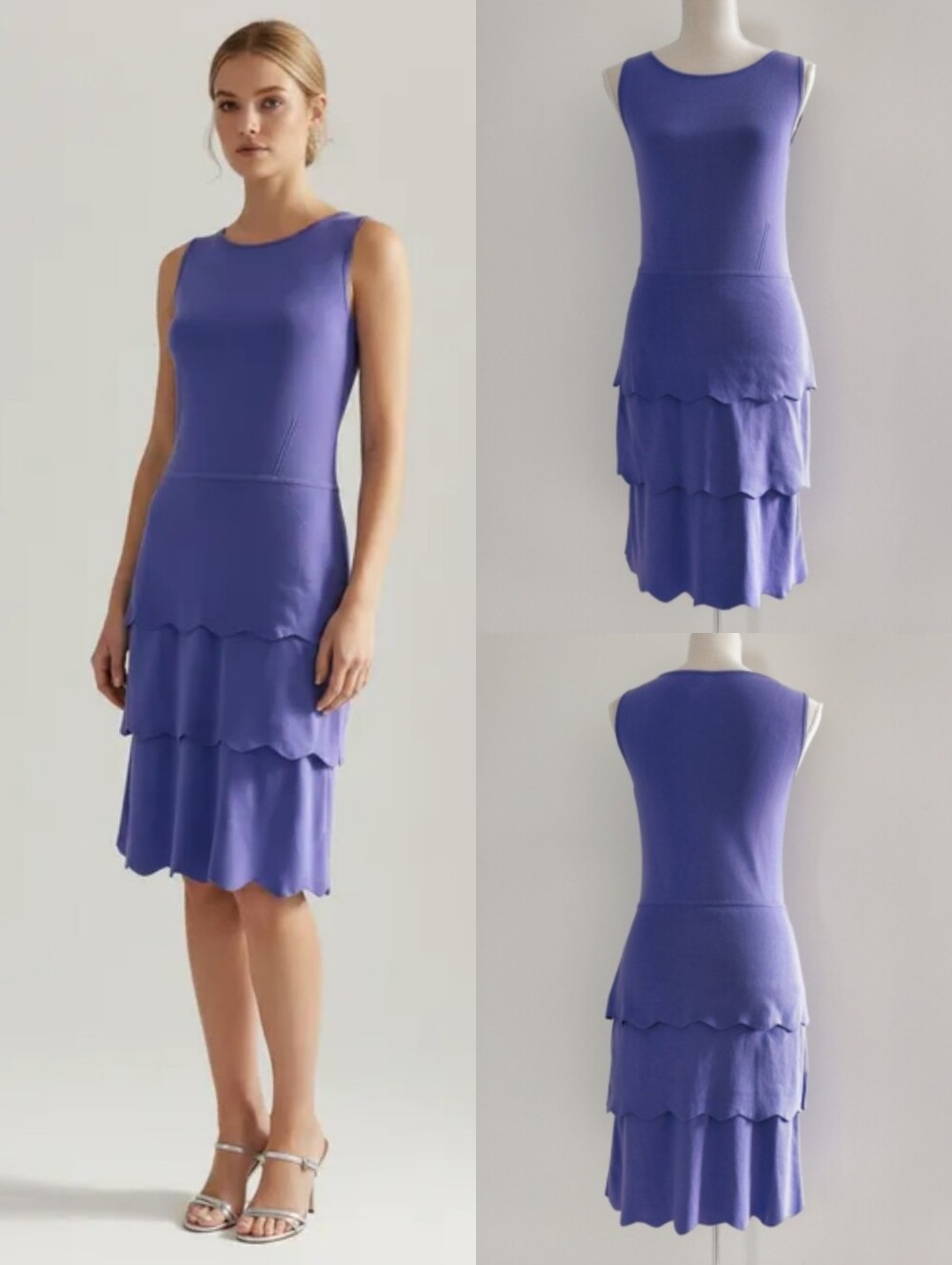 Like New Luisa Spagnoli Lavender Tiered Scalloped Hem Knit Sleeveless Dress